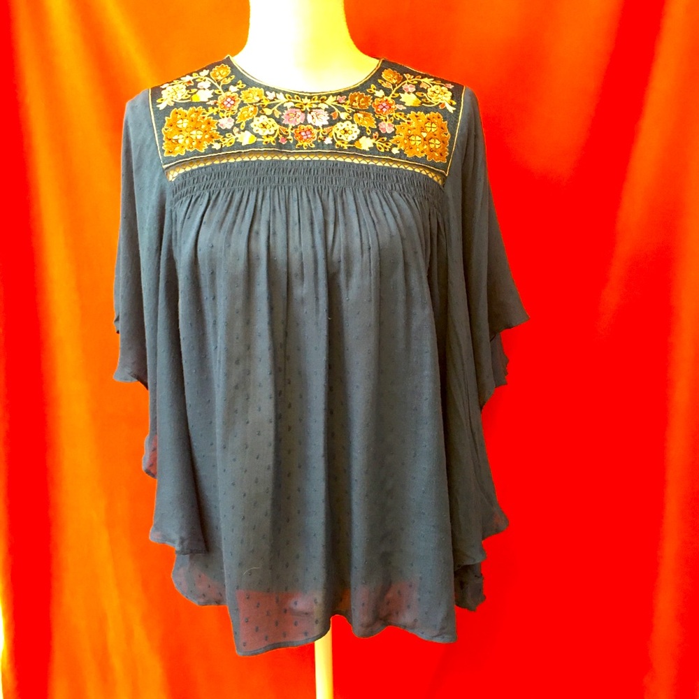 Ritu Kumar embroidered batwing boho top dark blue size large